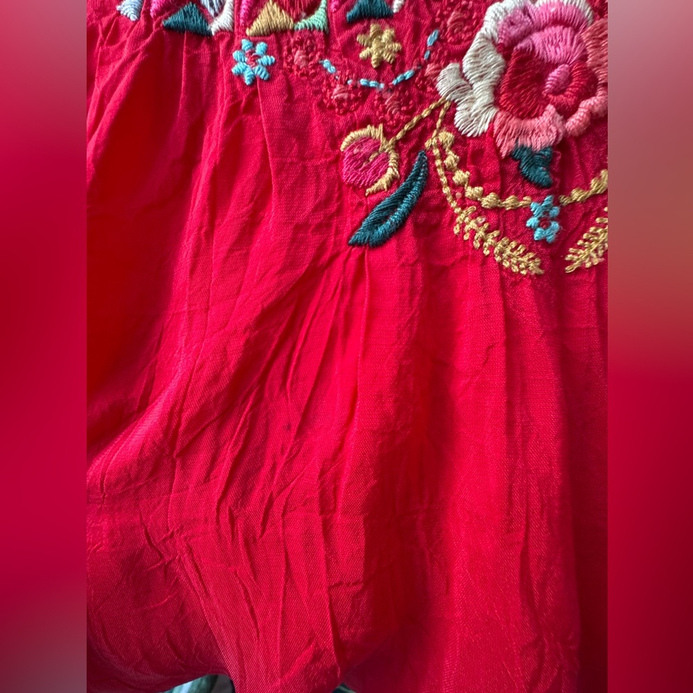 Johnny Was Embroidered Boho Tunic Top Red Cupra Rayon Size S - Picture 14 of 16